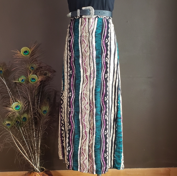 Vintage Dresses & Skirts - Vintage A-line Button Up Midi Skirt